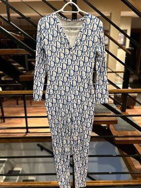 ✨ Designer Inspired ✨ Blue & White Logo-Print Pajama Romper